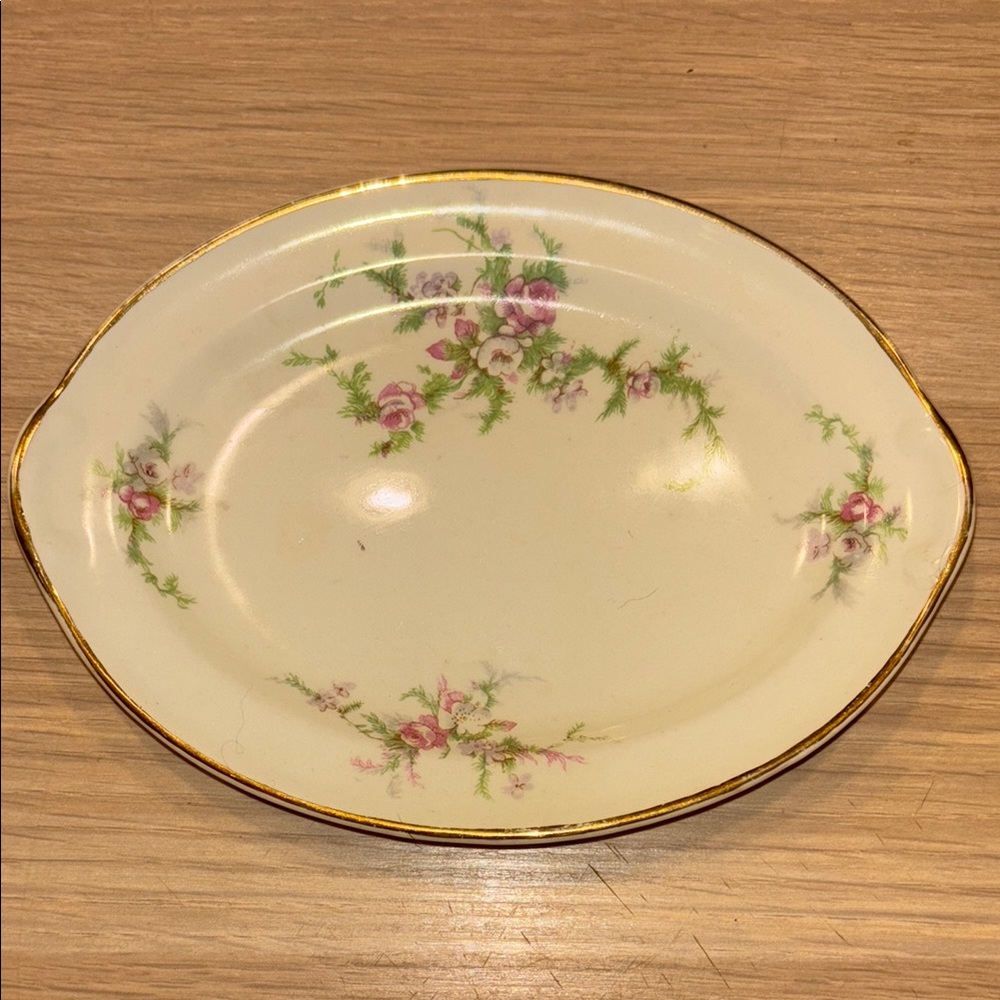 Floral Cream and Gold Trimmed Plate